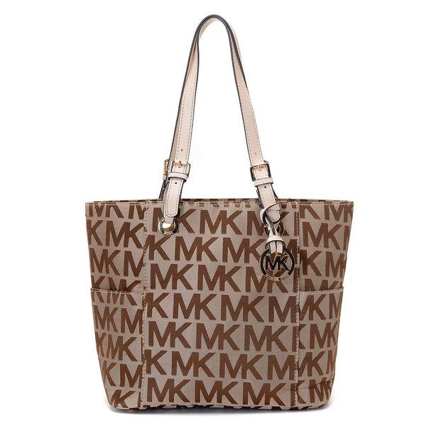 michael kors jet set mk logo-print signatur tote beige Rosa Billig k5sj2